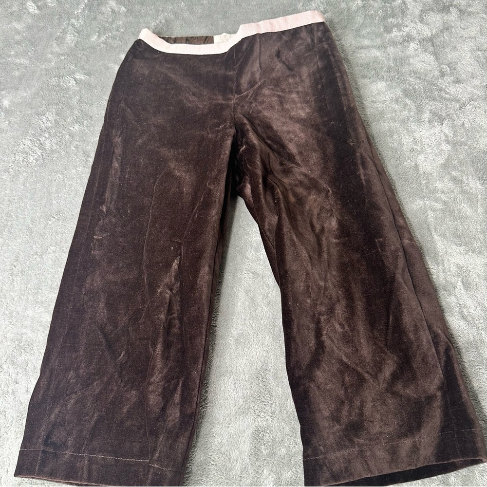 Best & Co Brown Velvet Wide-Leg Pants pink Trim Y2K Size 2T